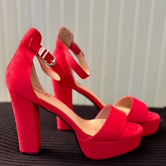 New Idifu Red Suede Sexy Chunky High Heel Shoes- Sz 10 - Picture 3 of 11